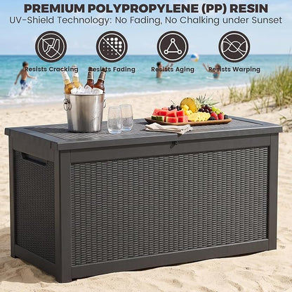 Outdoor Storage Box, 320 Gallon Waterproof Deck Box [Upgraded 3.1], Giant Resin Storage for King Cushions, Lockable Bench Chest, Estate Yard Garden BBQ Gathering, Black
