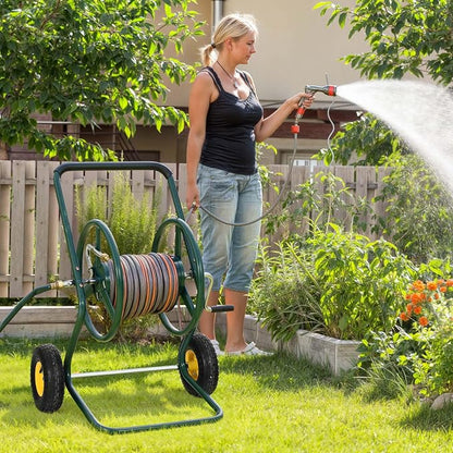 Hose Reel Cart, 250FT 5/8" All-Terrain Mobile Water Hose Truck, Heavy-Duty Rust-Proof Iron Frame Industrial Garden Cart for Outdoor Lawn Yard & Car Washing
