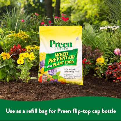 Preen Garden Weed Preventer Plus Plant Food 31.3 lb Bag, Covers 5,000 sq ft | Granular All Purpose Fertilizer with Pre Emergent Weed Control for Gardens – Prevents Weeds and Feeds Plants