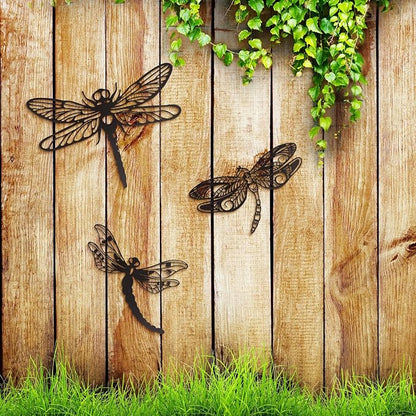 Moxweyeni 3 Pack Metal Dragonfly Wall Decor Outdoor Garden Fence Art 7.9/8.6/11.4 Inch Outside Wall Hanging Decorations for Living Room, Bedroom, Yard, Patio, Porch Dragonfly Gift