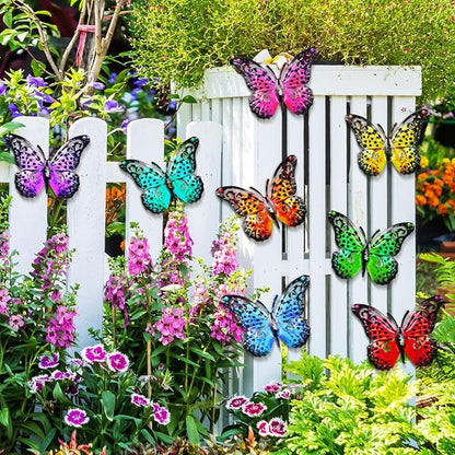 Jetec 8 Pcs Metal Butterfly Wall Decor 6.5 Inch Outdoor Butterflies Wall Art Sculpture 3D Butterfly Hanging Decoration for Spring Outside Fence Garden Yard Home Patio Balcony(Bright Style)