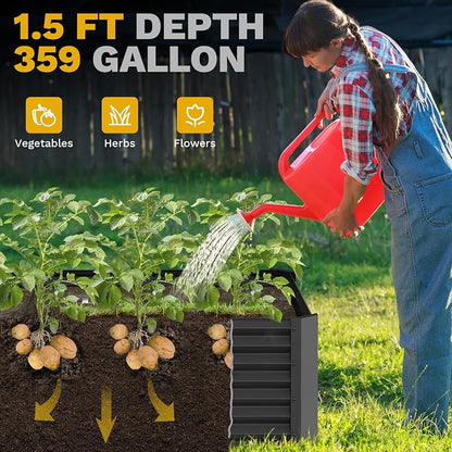 DWVO 2pcs 8 x 4 x 1.5 FT Raised Garden Bed Kit, Outdoor Galvanized Flower Bed with Safety Rubber and Gloves, Large Metal Planter Box for Vegetables, Flowers, Herbs, Fruits, Black