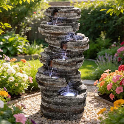 AUTODAYA 6-Tier Rock Outdoor Water Fountain, 40in Tall Oversized Fountains for Outside, Relaxing Cascading Waterfall for Tranquil Outdoor Garden Patio Garden Backyard Oasis