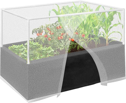 UNIFAMILY 4X2.6X1.3FT Fabric Raised Garden Bed Kit, Breathable Raised Garden Bed with Cover, Garden Beds Outdoor with Plant Protection Mesh Netting for Vegetable, Flower, Herbs and Strawberry