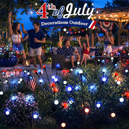 4th of July Outdoor Decorations, Red White Blue Lights Solar Firefly Lights, Patriotic Outdoor Decor for Independence Day, Fourth of July Decor for Garden Yard (4 Pack,Red, White, Blue)