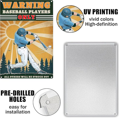 Vintage Baseball Metal Signs-Warning Baseball Players Only Sign,Baseball Gifts for Boys 8-12 Decorations For Bedroom 8x12 Inch