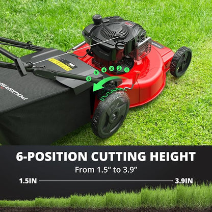 PowerSmart Gas Lawn Mower 22-Inch, Self-Propelled with 3-in-1 Mulching System, 150cc B&S Engine & 6 Cutting Heights, Rear-Wheel Drive, Durable Steel Deck for Yard