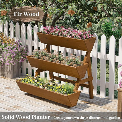 Kitsanery 3-Tiers Wooden Raised Garden Bed,Wood Planter Box for Vegetable,Flower Rack,Flower Pot Stands,Indoor Outdoor Gardening Planting Beds (Brown, Large)