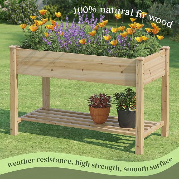 Wooden Raised Garden Bed, Planter Box with Legs, Raised Planter -Grow Herbs and Vegetables Outdoors – Naturally Rot-Resistant - Unmatched Strength Lasts Years (Natural-M)