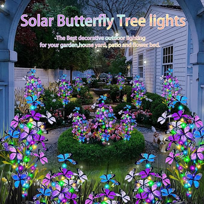 MRHEPHAESTUS Solar Garden Lights Outdoor, Waterproof 2 Pack Solar Butterfly Lights with 60 LED 12 Butterfly Colorful Lighting for Garden Yard Lawn Outdoor Decor, Gift for Mom Women Mother's Day
