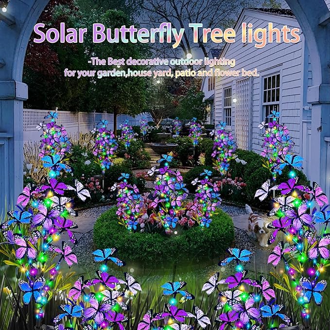 MRHEPHAESTUS Solar Garden Lights Outdoor, Waterproof 4 Pack Solar Butterfly Lights with 60 LED 12 Butterfly Colorful Lighting for Garden Yard Lawn Outdoor Decor, Gift for Mom Women Mother's Day