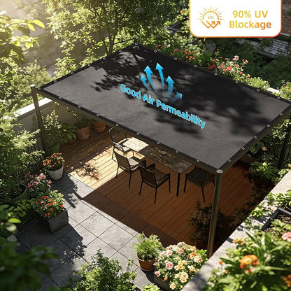 90% Sun Shade Cloth for Patio and Pergola, UV Protection HDPE Shade Net with Reinforced Edges and Grommets, Heat-Resistant Sunshade for Garden, Backyard, Deck, 8X12 FT