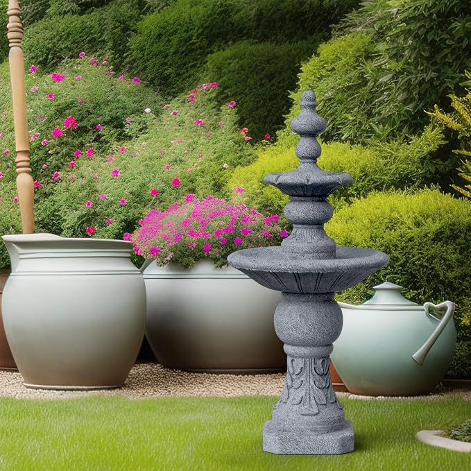 Teamson Home 52.56 in. Outdoor Two-Tier Water Fountain with Realistic ICY Stone Texture for Outdoor Living Spaces Creating a Calming Oasis for Gardens, Landscaping, Patios, Balconies, Lawns, Gray | Realistic ICY Stone Texture, For Gardens, Landscaping,...