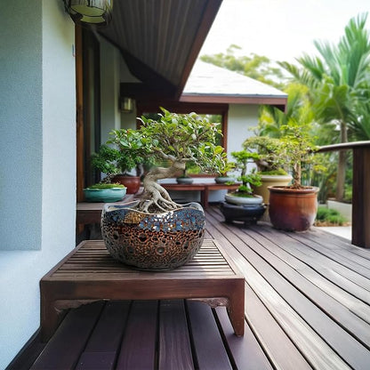 Ceramic Planter 10 Inch - Ceramic Plant Pots for Indoor Outdoor, Decorative Flower Pot with Drainage Hole and Plug, Round Unique Pots for Plants, Room Balcony Decor, Garden Gifts, Brown-blue