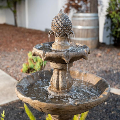 XBrand 44" Solar Powered Outdoor 2-Tier Cascading Water Fountain, Fiberglass Resin Garden & Patio Solar Fountain, Beige