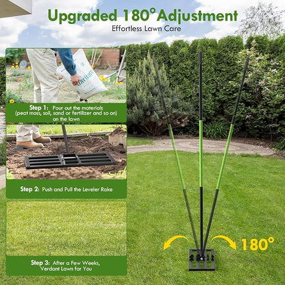 Seeutek Lawn Leveling Rake, 35" x 10" Heavy Duty Ground Leveler | with 0-180° Adjustable Handle, 6.5FT Steel Handle Lawn Leveler for Yard Garden Golf, Ease Level Soil Sand Dirt Surface
