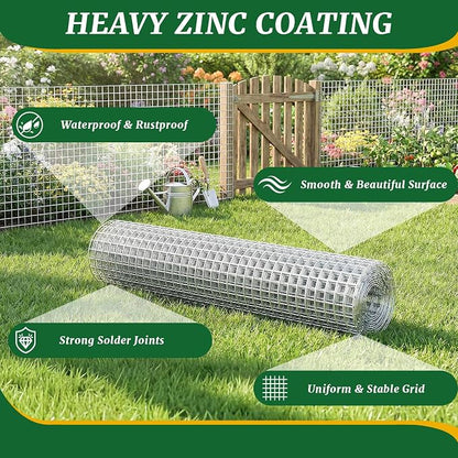 16in x 50ft 19 Gauge Hardware Cloth 1/2 Inch Mesh Roll - Galvanized Chicken Wire Fencing for Garden Fence, Poultry Netting, Gopher Barrier, Animal Cage Screen, Chicken Wire Craft Projects