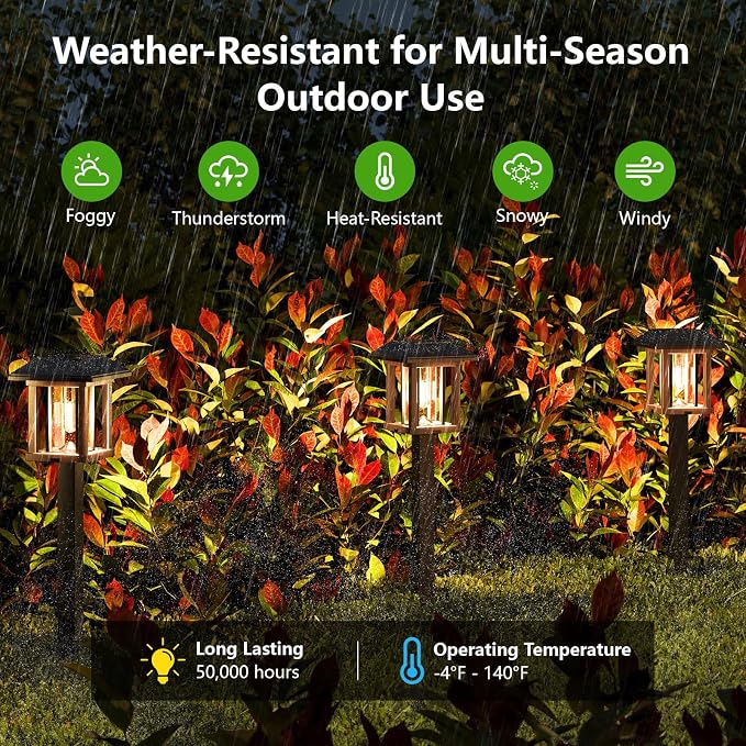 XMCOSY+ Vintage Solar Pathway Lights Outdoor 4 Pack – Warm White Seeded Glass Garden Lights, Waterproof Solar Landscape Lighting for Walkway Yard Patio Driveway & Farmhouse Decor
