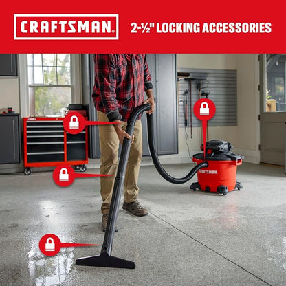 CRAFTSMAN CMXEVBE17607 16 Gal. 6.5 Peak HP Wet Dry Vac with Detach Blower | Portable Shop Vacuum Wet and Dry with Filter, Dust Bag, Hose and Attachments for Garage, Outdoor Cleaning