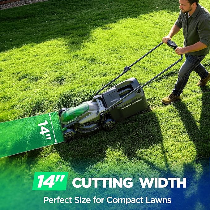 14" Cordless Lawn Mower, 20V Lightweight Push Mower with 8.0Ah Battery, Ultra-Quiet Motor for Small Yards, Lawn Care, Backyard Maintenance