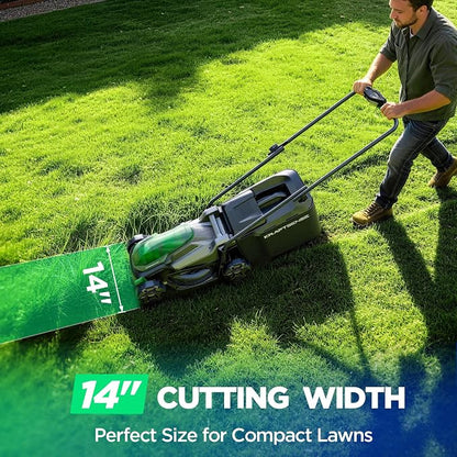 14" Cordless Lawn Mower, 20V Lightweight Push Mower with 8.0Ah Battery, Ultra-Quiet Motor for Small Yards, Lawn Care, Backyard Maintenance