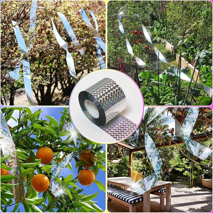 Ruolan Bird Scare Tape Ribbon,Reflective Tape Keep Birds Away Outdoor,Double Side Bird Flash Tape, Scare Geese, Pigeon, Duck, Woodpecker (350FT)
