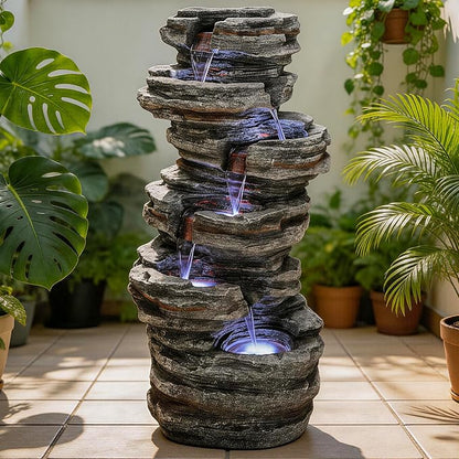 AUTODAYA 6-Tier Rock Outdoor Water Fountain, 40in Tall Oversized Fountains for Outside, Relaxing Cascading Waterfall for Tranquil Outdoor Garden Patio Garden Backyard Oasis
