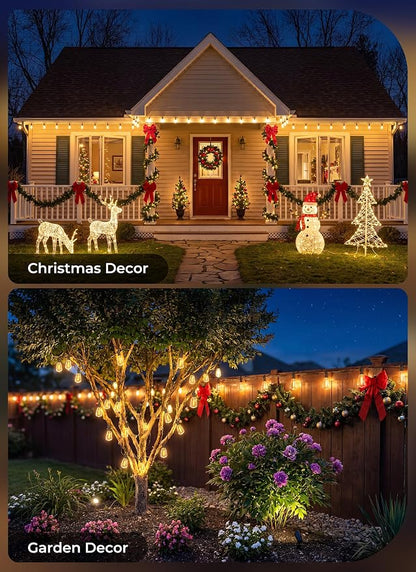 Brightown 58FT Solar String Lights Outdoor Waterproof, Patio Lights with Remote and 25+1 LED Shatterproof Bulbs, Dimmable & Timable, 3 Light Modes, Solar Lights Outdoor for Yard Camping Party Outside