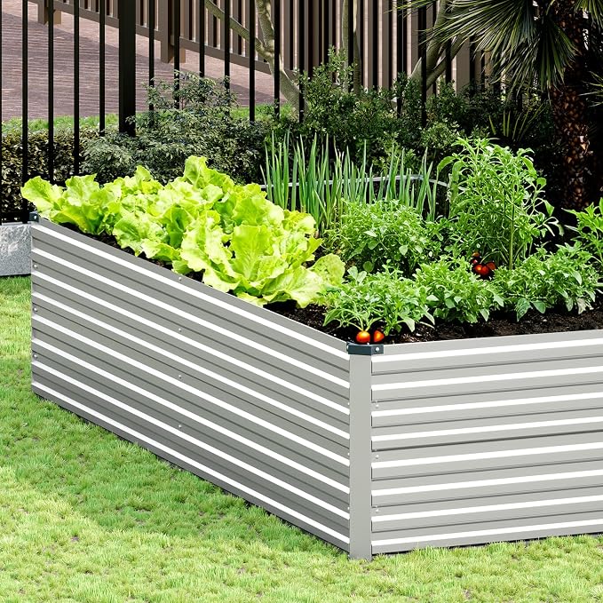 Vengarus 8x4x2ft Galvanized Raised Garden Bed,Metal Raised Beds Kit Silver | 2FT Deep Root Elevated Garden Planter Box, Corrugated Steel, Open Bottom, Rustproof All Weather, Large Vegetable Flower Bed