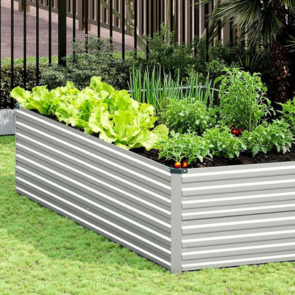 Vengarus 8x4x2ft Galvanized Raised Garden Bed,Metal Raised Beds Kit Silver | 2FT Deep Root Elevated Garden Planter Box, Corrugated Steel, Open Bottom, Rustproof All Weather, Large Vegetable Flower Bed