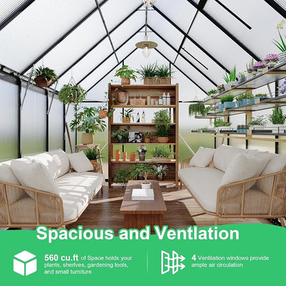 GarveeLife 8'x10' Aluminum-Framed Polycarbonate Greenhouse, Heavy Duty Polycarbonate Greenhouse with Quick Setup Structure and Roof Vent, Large Enhanced Aluminum Green House Kit for Outdoors