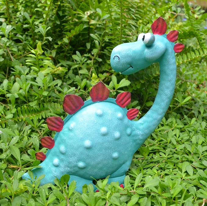 Metal Dinosaur Garden Statues Decor | Handpainted Outdoor Garden Decor, Yard/Indoor Shelf Decor,Garden Lovers Gift