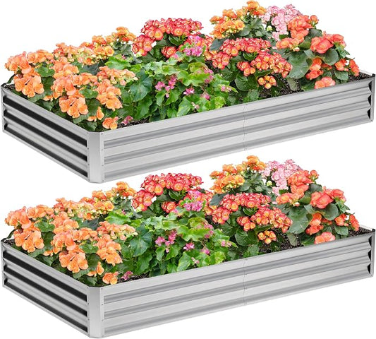 2PCS 8x4x1FT Galvanized Raised Garden Bed,Planter Raised Beds-Metal Garden Box,Large Plant for Outdoor Planting, Vegetables Bed，Flower,herb-Silver 0.8mm