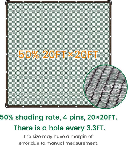 Shade Cloth, 20FT X 20FT 50% Green Outdoor Woven Sun Shade with Grommets, Durable Breathable Netting Shading Antifreezing for Patio, Garden, DIY Home, Plants Cover, Greenhouse, Dog Kennel