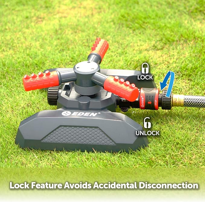 Eden 94120 Automatic Rotating Lawn and Garden Sprinkler for Yard, Large Area Coverage W/Quick Connect Starter Set, Weighted Base
