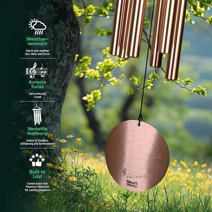 Nature’s Melody Aureole Tunes Wind Chimes – Outdoor Windchime with 6 Tubes Tuned to C Pentatonic Scale, 100% Rustproof Aluminum, Powder Finish & S Hook Hanger for Sympathy, Memorial Gift or Zen Garden