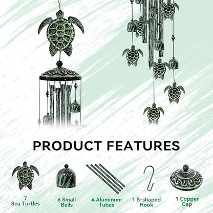 Turtle Wind Chimes for Outside, 36" Large Windchimes Outdoors, Sea Turtle Decor Memorial Wind Chimes for Outdoor, Sympathy Gifts & Home Yard Patio Decoration