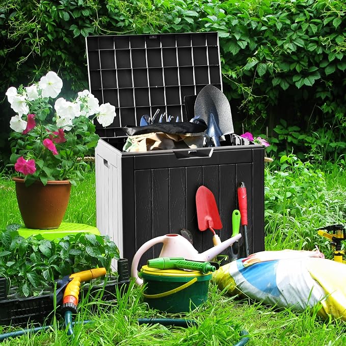 YITAHOME 30 Gallon Deck Box Outdoor Storage Box | Waterproof Resin Package Delivery and Storage Box with Lockable Lid for Patio Furniture Cushions, Pool Accessories, Garden