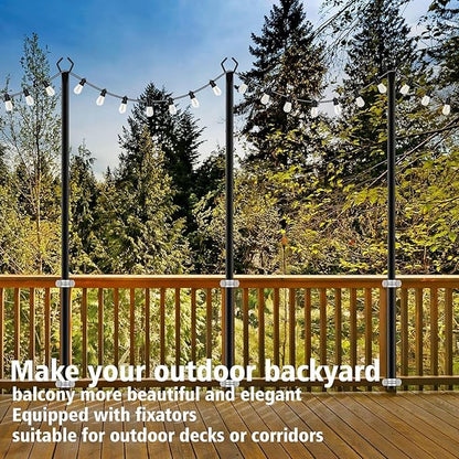 AILBTON 10Ft String Light Poles 8 Pack,Light Poles for Outside Lights,Outdoor with Fence Brackets Hanging Lights,Metal Stand Deck Patio Backyard