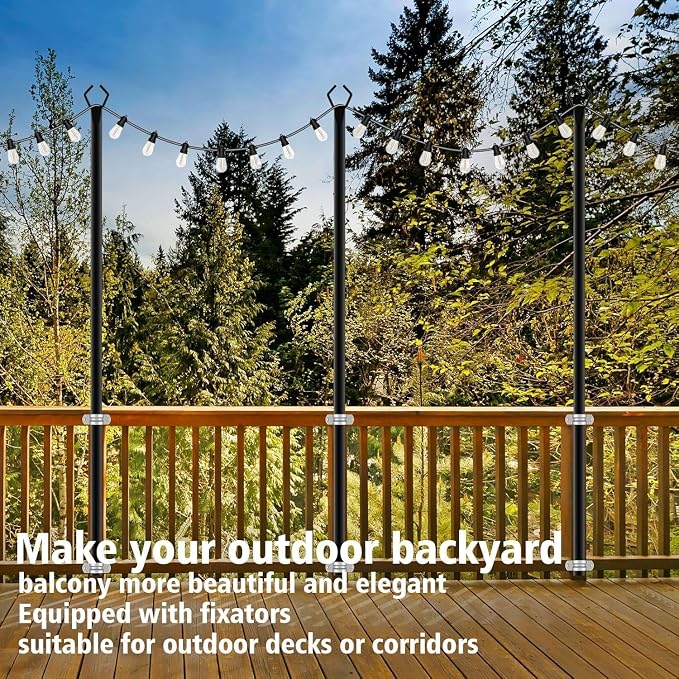 AILBTON 10Ft String Light Poles 4 Pack,Light Poles for Outside Lights,Outdoor with Fence Brackets Hanging Lights,Metal Stand Deck Patio Backyard