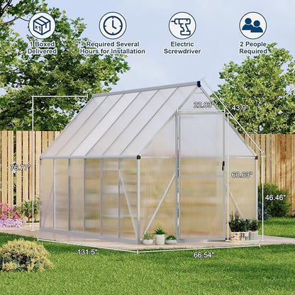 GarveeLife 6X11FT Polycarbonate Greenhouse with Aluminum Frame, Polycarbonate Greenhouse for Outdoors, Greenhouses with Ventilation, Aluminum Large Walk-in Greenhouses for Outside