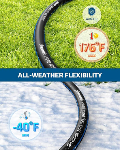 DEWENWILS Garden Hose 25 ft x 5/8", Hybrid Water Hose with Rotate Handle, Heavy Duty, Lightweight, Flexible Hose for Plants, Car, Yard, 3/4 Inch Solid Fittings, Drinking Water Safe, Black Blue