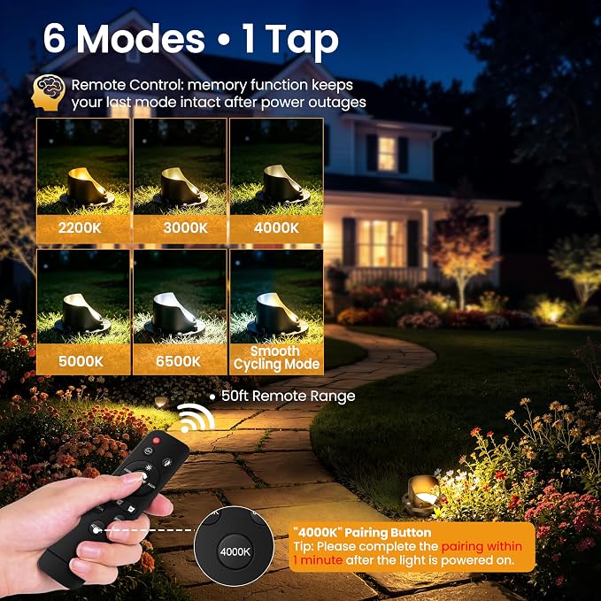 Low Voltage Landscape Lighting Kit, Well Lights with 144W Transformer & Wires, 5CCT In-ground Lights IP67 Waterproof 12-24V AC/DC Outdoor Path Lights for Garden Yard, 12 Pack