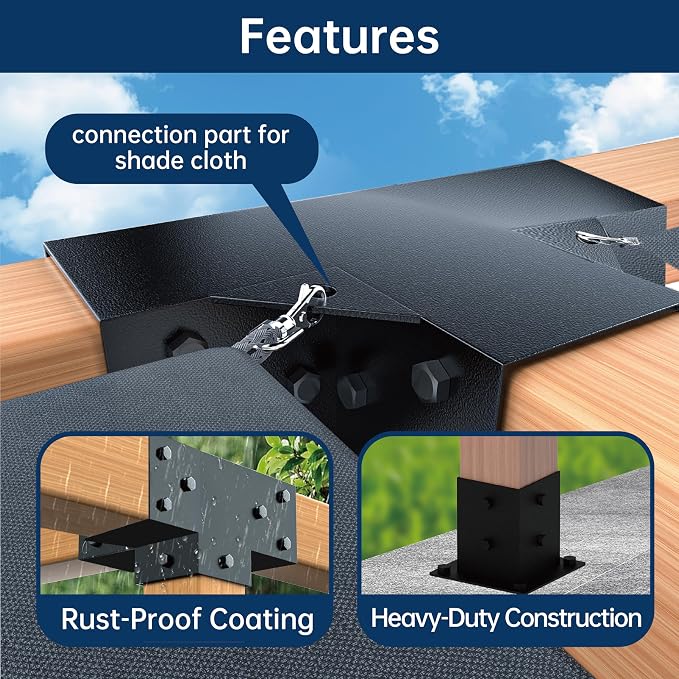Pergola Bracket Kit 4x4, 2pcs 4-Way Heavy Duty Corner Bracket and 2pcs Base, Used to Connect Extended Pavilion Wooden Beams, for Gazebo, Patio Pergolas, Log Cabin Outdoor, Wood Stand Sheds