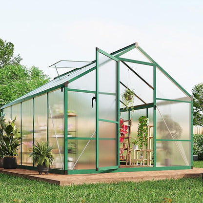 Garvee 8 x 10 FT Greenhouse, Greenhouses for Outside, Polycarbonate Greenhouse with Aluminum Frame, Lockable Door and Ajustable Roof Vent for Backyard, Green Houses for Outside Garden Backyard, Patio