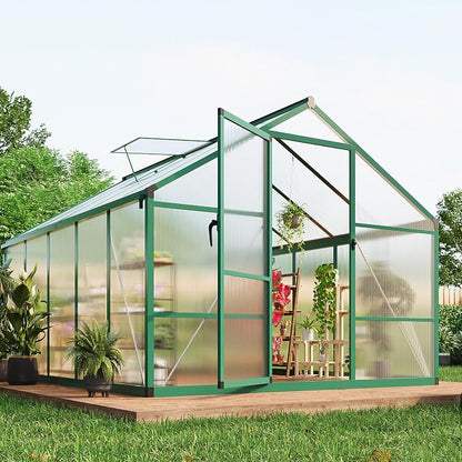 Garvee 8 x 10 FT Greenhouse, Greenhouses for Outside, Polycarbonate Greenhouse with Aluminum Frame, Lockable Door and Ajustable Roof Vent for Backyard, Green Houses for Outside Garden Backyard, Patio