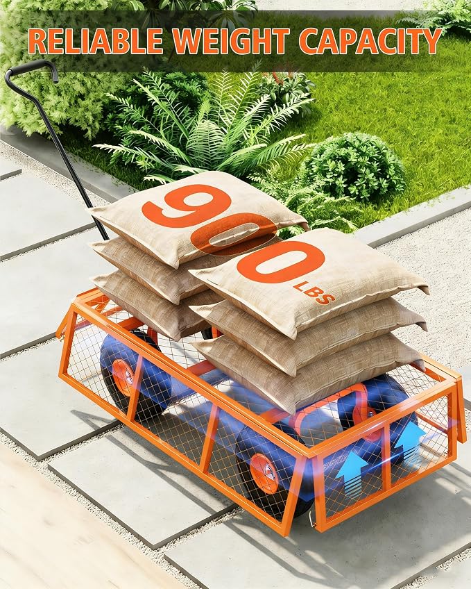 Heavy Duty Steel Garden Cart for Gardening Soil, Tools, and Plant Transport
