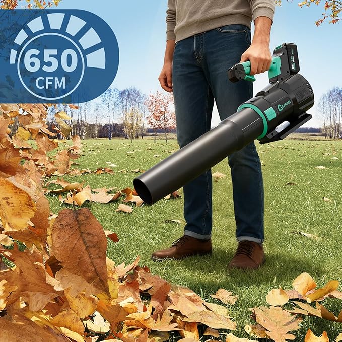 Garvee Brushless Leaf Blower Cordless- 20V Electric Leaf Blower & 2 Speed * 4.0Ah Battery Powered, 1*Charger Leaf Blowers for Lawn Care (650 CFM Blower Kit & 4.0 Ah Battery)