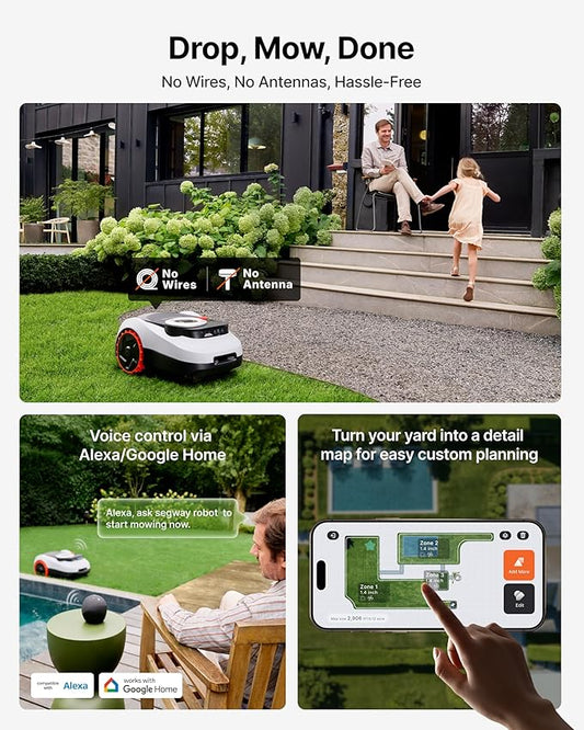 Segway Navimow i215 LiDAR Robot Lawn Mower Wire Free with Garage M, LiDAR & Vision Dual Fusion, Auto Mapping, Off-Road Wheels for 45% Slopes, Covers 0.37 Acre (Garage Shipped Separately)