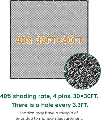 Shade Cloth, 30FT X 30FT 40% Black Outdoor Woven Sun Shade with Grommets, Durable Breathable Netting Shading Antifreezing for Patio, Garden, DIY Home, Plants Cover, Greenhouse, Dog Kennel